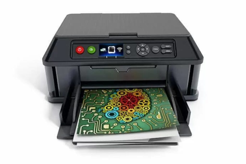 Impressora de sublimação imprimindo uma imagem